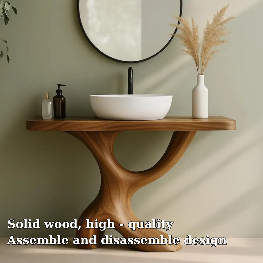 Handcrafted Solid Wood Bathroom Vanity with Sculptural Curved Base – Modern Organic Design Lynnsnail
