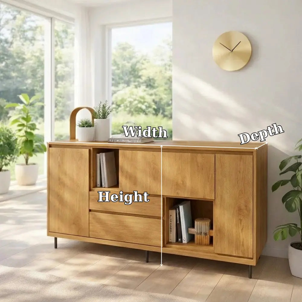 Modern Wood Console Table with Storage Cabinet & Shelves Lynnsnail