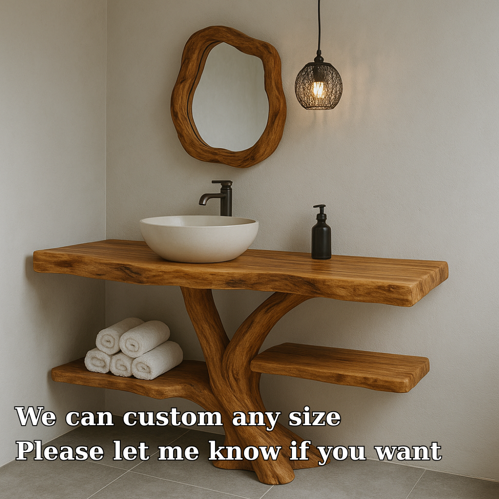 Handcrafted Solid Wood Bathroom Vanity – Natural Live Edge Design with Organic Curved Base Lynnsnail