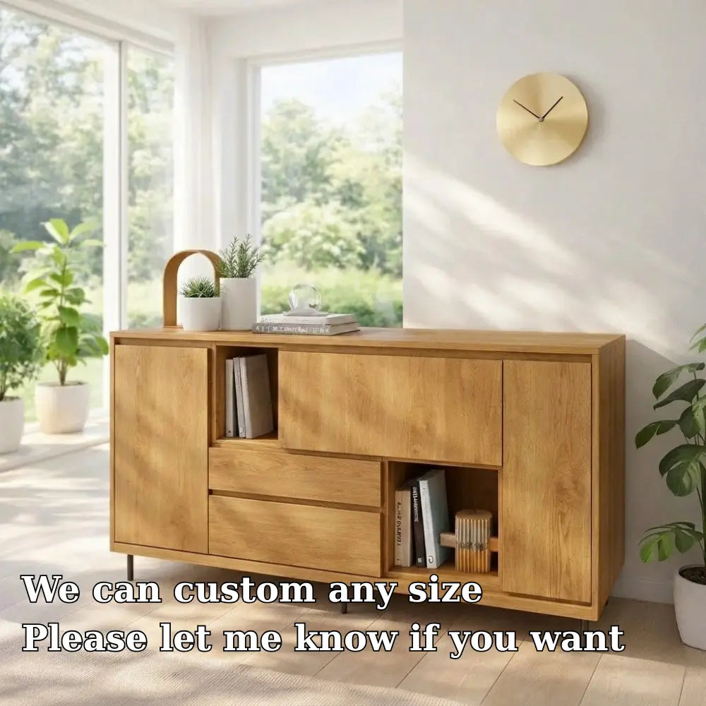 Modern Wood Console Table with Storage Cabinet & Shelves Lynnsnail