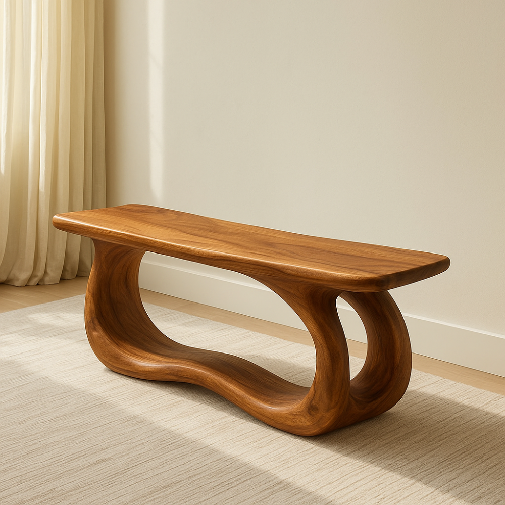 Handcrafted Solid Wood Bench – Modern Organic Flow Design for Contemporary Natural Interiors Lynnsnail