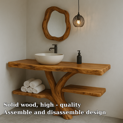 Handcrafted Solid Wood Bathroom Vanity – Natural Live Edge Design with Organic Curved Base Lynnsnail