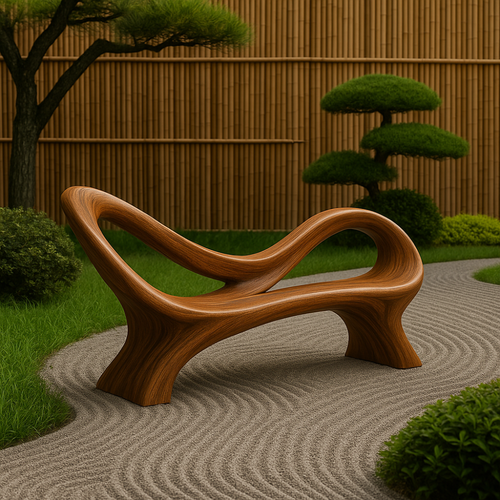 Handcrafted Solid Wood Bench with Backrest – Modern Sculptural Organic Art Furniture Lynnsnail