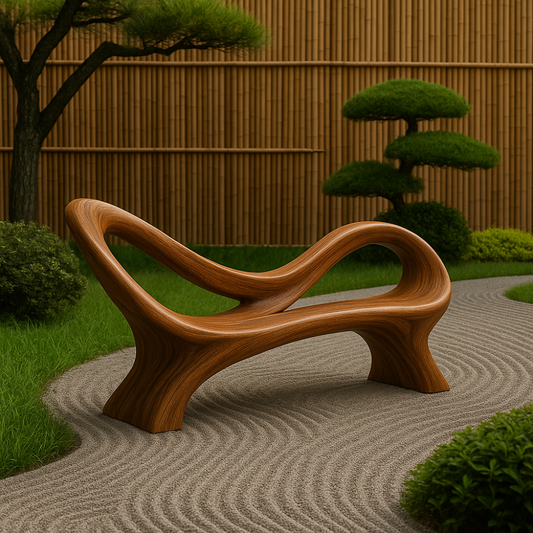 Handcrafted Solid Wood Bench with Backrest – Modern Sculptural Organic Art Furniture Lynnsnail