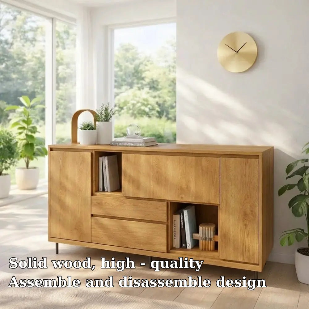 Modern Wood Console Table with Storage Cabinet & Shelves Lynnsnail