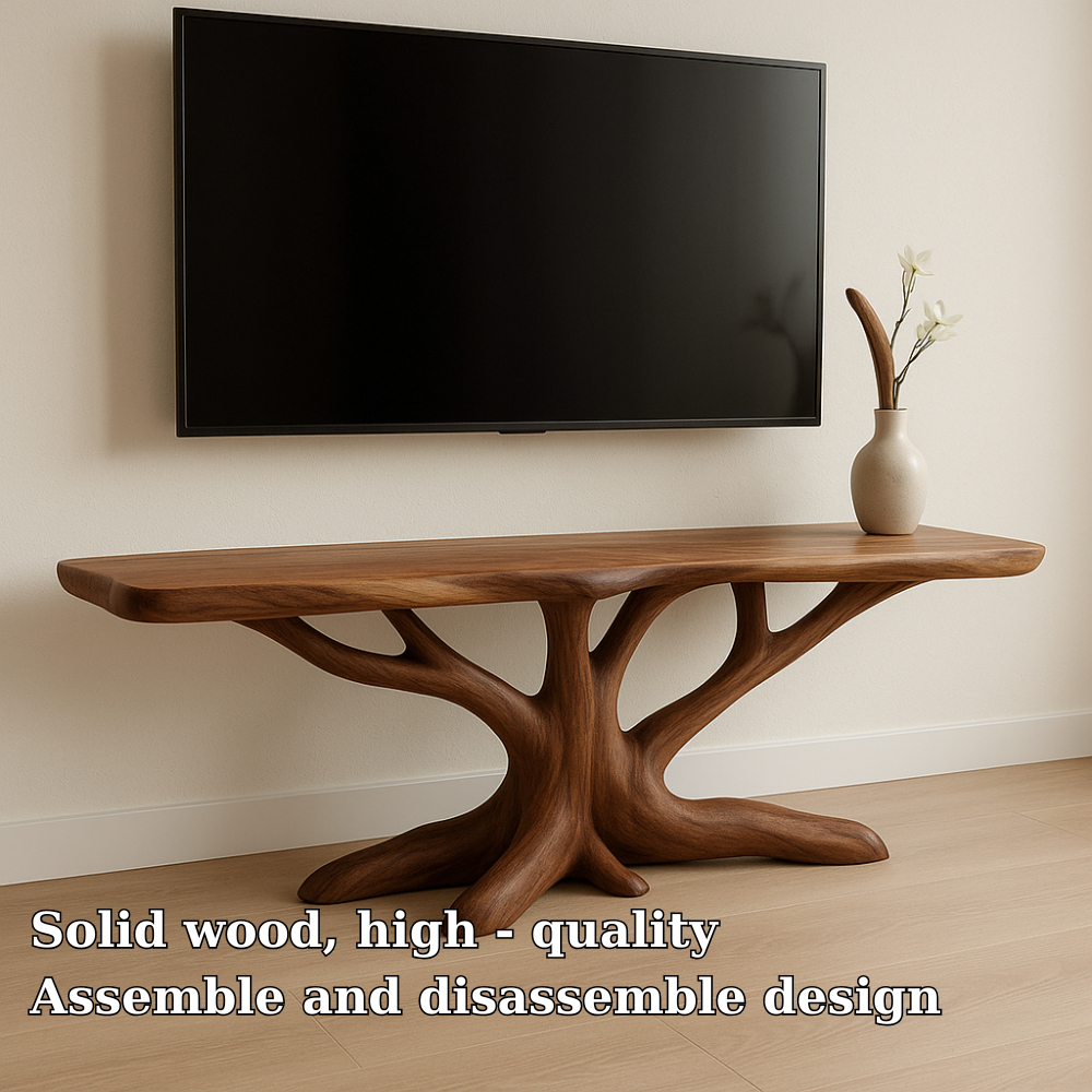 Handcrafted Solid Wood TV Stand – Modern Organic Design with Tree Branch Inspired Base Lynnsnail