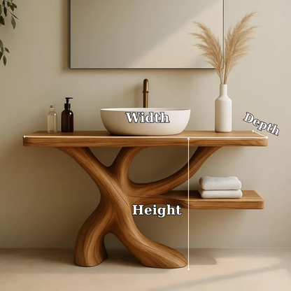 Handcrafted Solid Wood Bathroom Vanity with Organic Branch Design – Modern Natural Elegance Lynnsnail