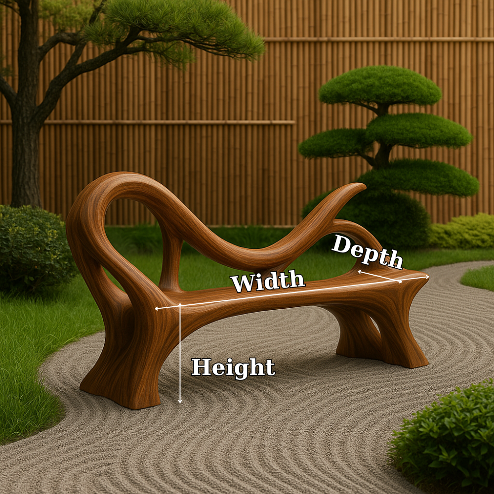 Handcrafted Solid Wood Bench with Backrest – Artistic Sculptural Organic Form Seating Lynnsnail