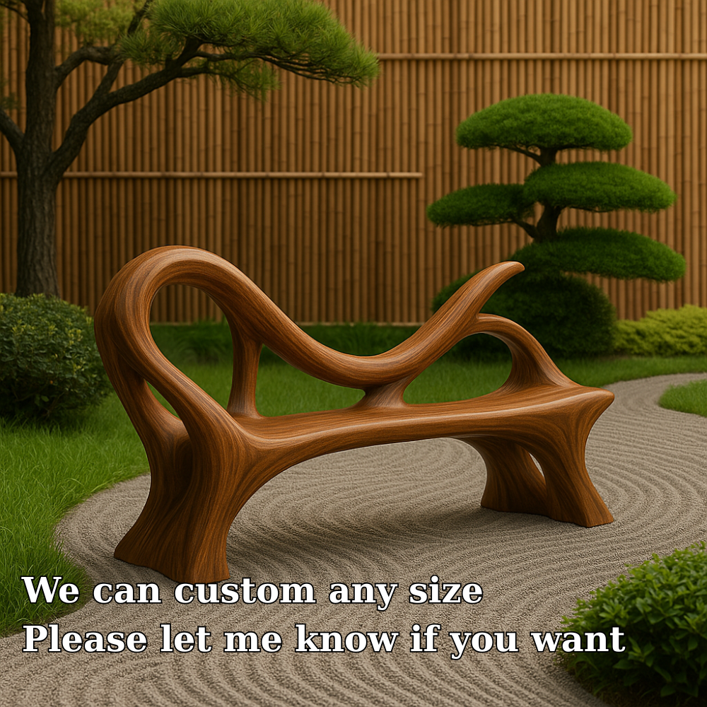 Handcrafted Solid Wood Bench with Backrest – Artistic Sculptural Organic Form Seating Lynnsnail