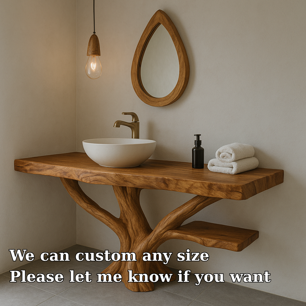 Handcrafted Solid Wood Bathroom Vanity – Sculptural Live Edge Design with Natural Finish Lynnsnail