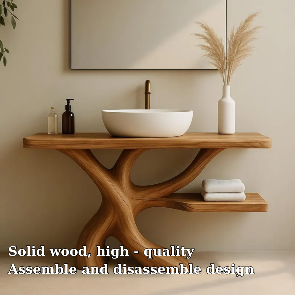Handcrafted Solid Wood Bathroom Vanity with Organic Branch Design – Modern Natural Elegance Lynnsnail