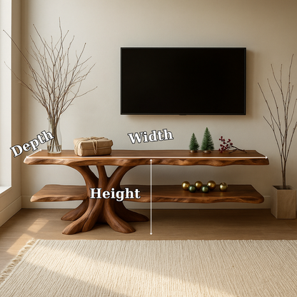 Handcrafted Solid Wood TV Stand – Tree Root Inspired Design with Natural Rustic Elegance Lynnsnail