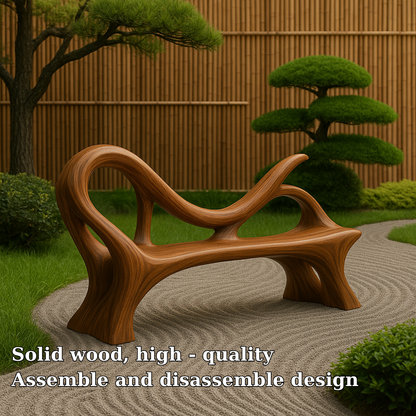Handcrafted Solid Wood Bench with Backrest – Artistic Sculptural Organic Form Seating Lynnsnail