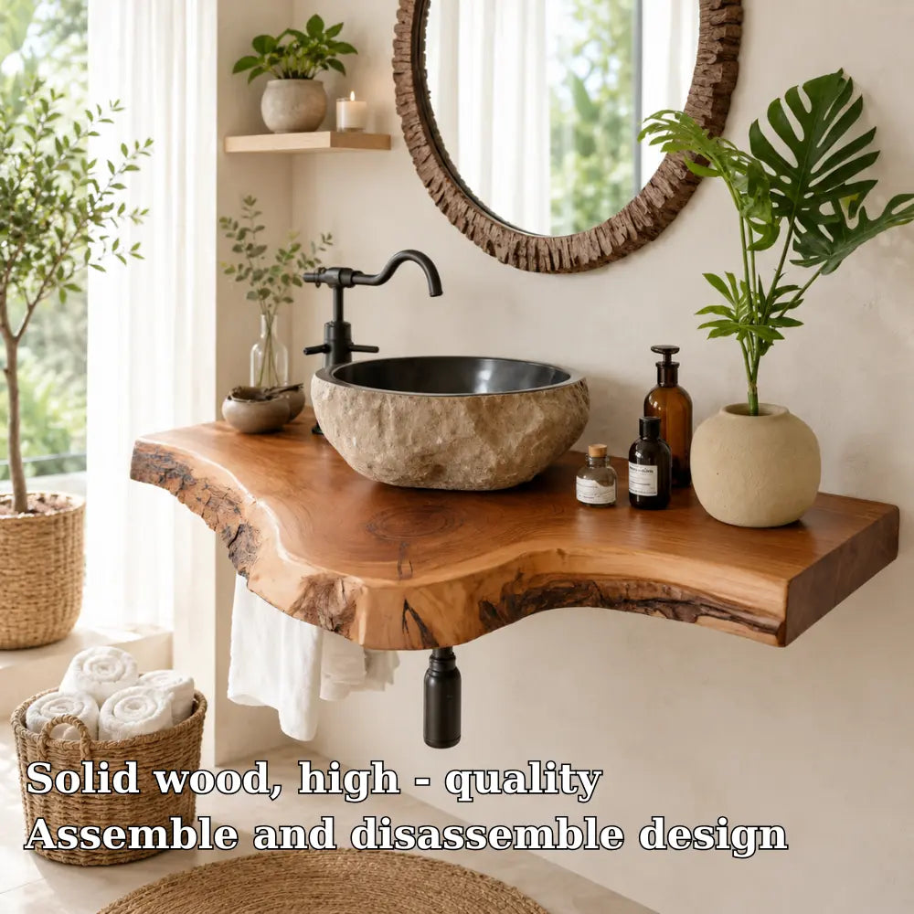 Live Edge Epoxy Vanity Shelf | Asymmetric Solid Wood Floating Bathroom Counter Lynnsnail