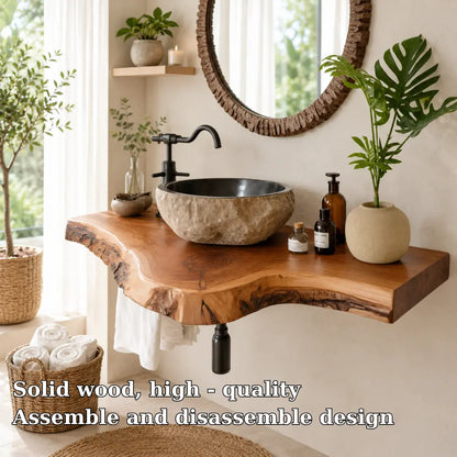 Live Edge Epoxy Vanity Shelf | Asymmetric Solid Wood Floating Bathroom Counter Lynnsnail