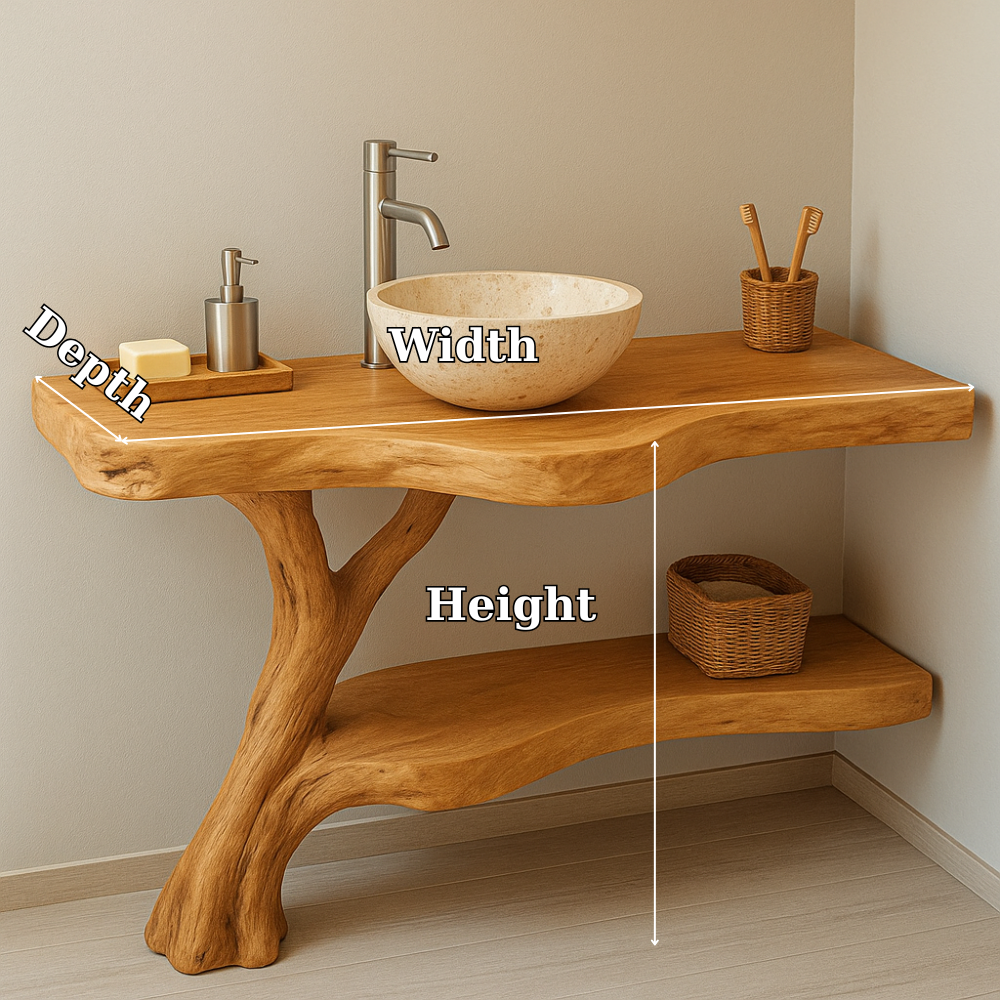 Handcrafted Solid Wood Bathroom Vanity – Live Edge Corner Design with Natural Finish Lynnsnail