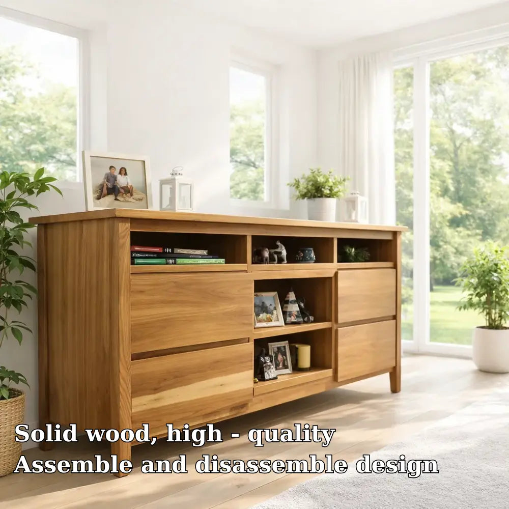 Modern Solid Wood Console Table with Shelves & Storage Lynnsnail