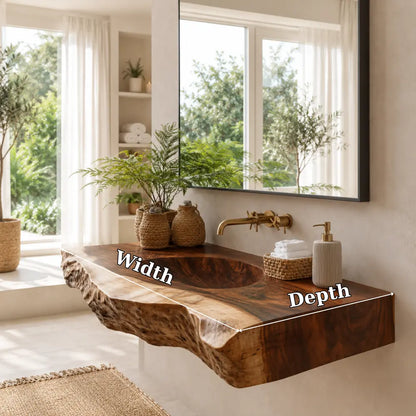 Live Edge Carved Sink Vanity | Thick Slab Solid Wood Floating Bathroom Lynnsnail