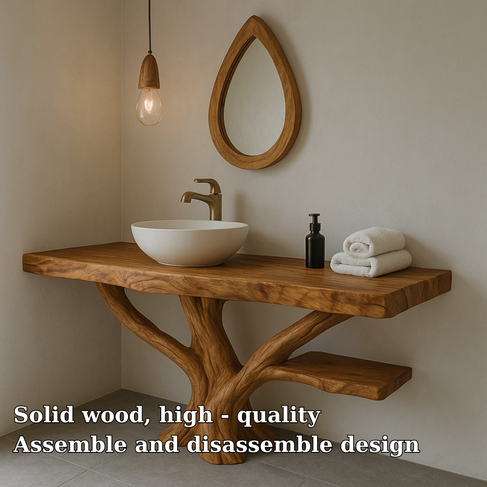Handcrafted Solid Wood Bathroom Vanity – Sculptural Live Edge Design with Natural Finish Lynnsnail