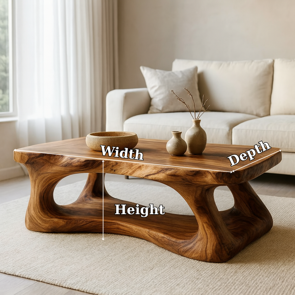 Handcrafted Solid Wood Coffee Table with Organic Sculptural Base, Modern Natural Center Table for Living Room, Luxury Artisan Wooden Furniture Lynnsnail