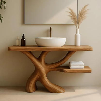 Handcrafted Solid Wood Bathroom Vanity with Organic Branch Design – Modern Natural Elegance Lynnsnail