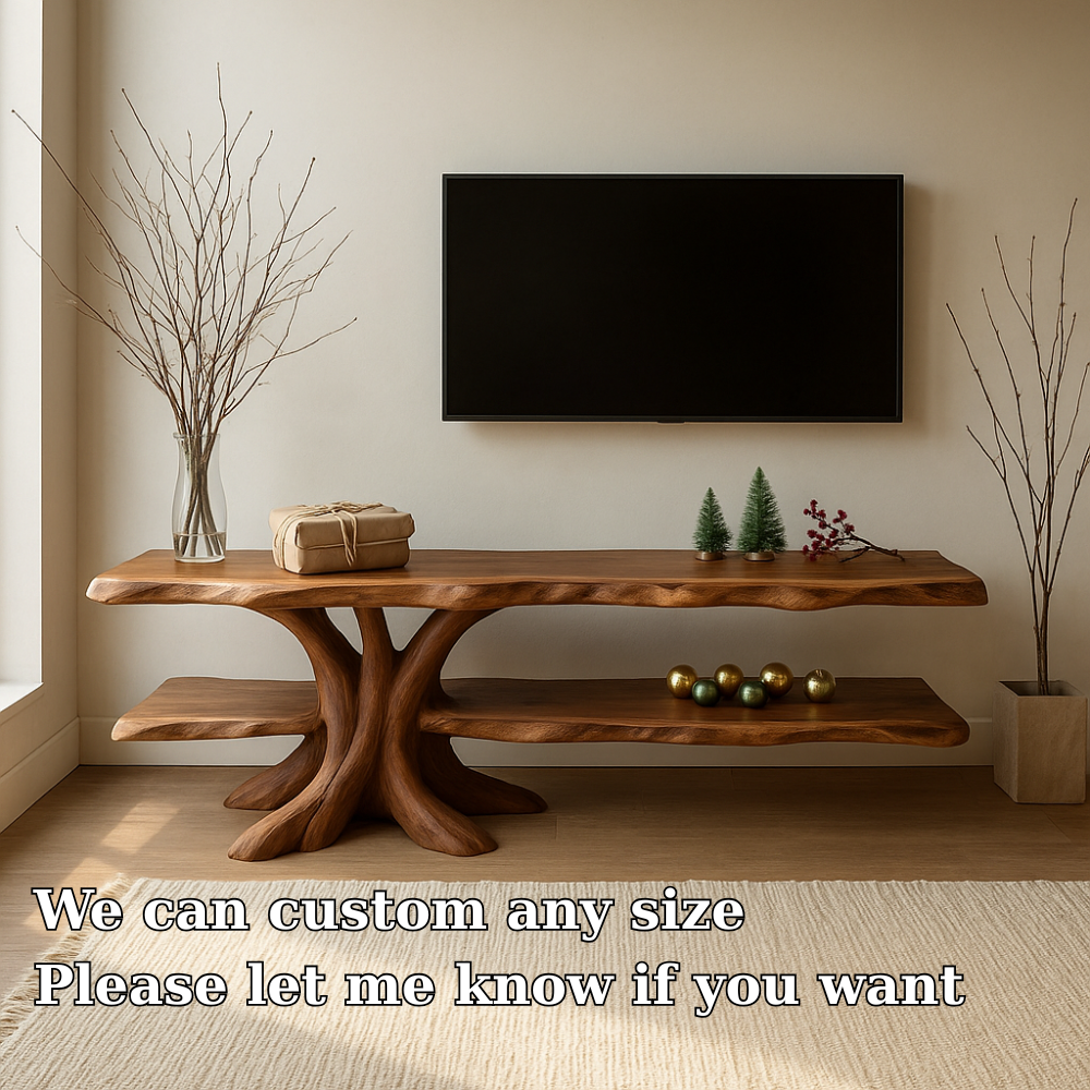 Handcrafted Solid Wood TV Stand – Tree Root Inspired Design with Natural Rustic Elegance Lynnsnail