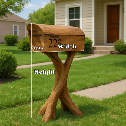 Handcrafted Solid Wood Mailbox with Sculptural Base – Luxury Outdoor Post Box Lynnsnail