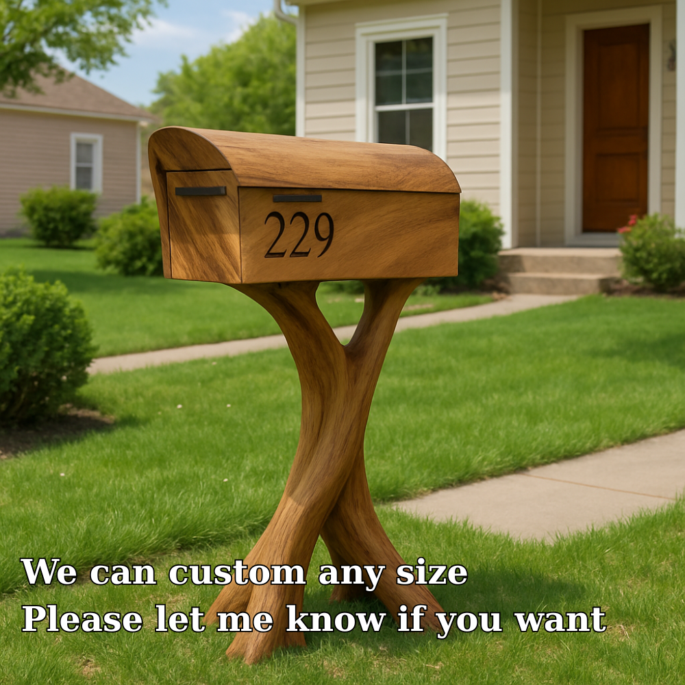 Handcrafted Solid Wood Mailbox with Sculptural Base – Luxury Outdoor Post Box Lynnsnail