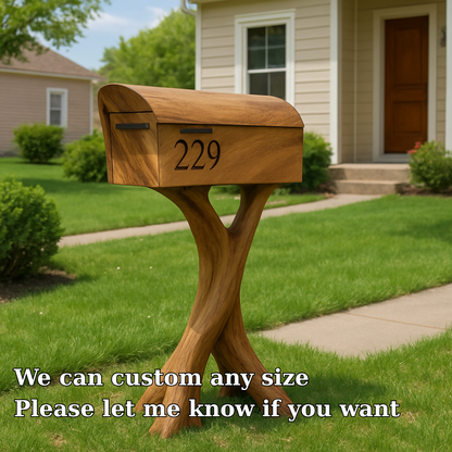 Handcrafted Solid Wood Mailbox with Sculptural Base – Luxury Outdoor Post Box Lynnsnail
