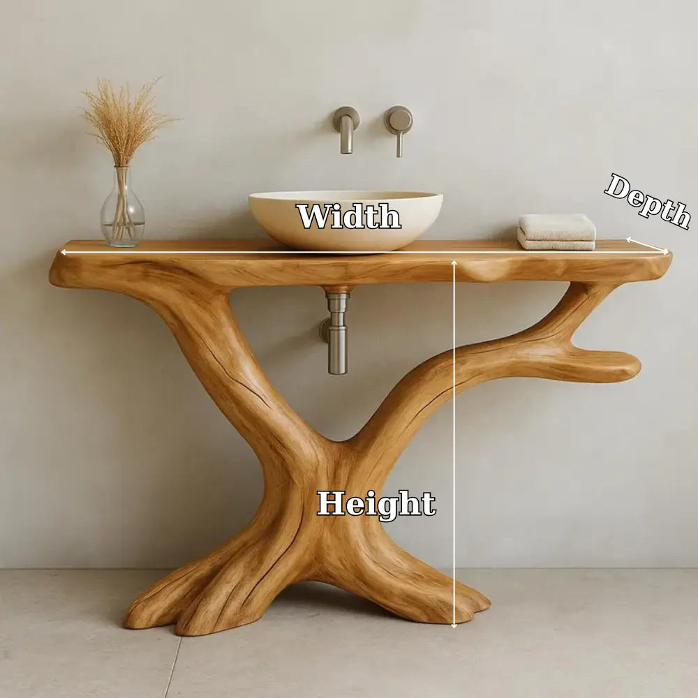 Handcrafted Solid Wood Bathroom Vanity with Natural Tree Shape – Organic Modern Design Lynnsnail