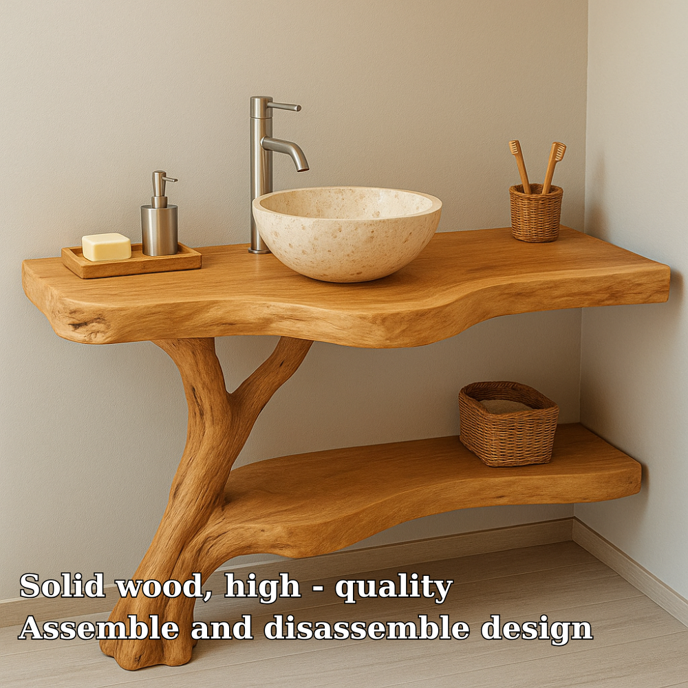 Handcrafted Solid Wood Bathroom Vanity – Live Edge Corner Design with Natural Finish Lynnsnail