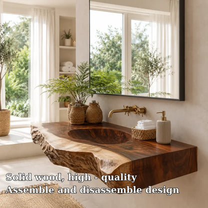 Live Edge Carved Sink Vanity | Thick Slab Solid Wood Floating Bathroom Lynnsnail