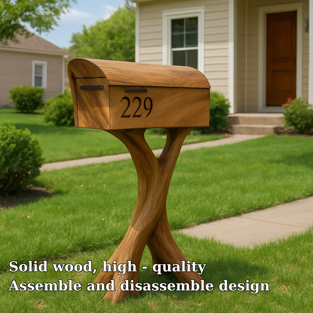 Handcrafted Solid Wood Mailbox with Sculptural Base – Luxury Outdoor Post Box Lynnsnail