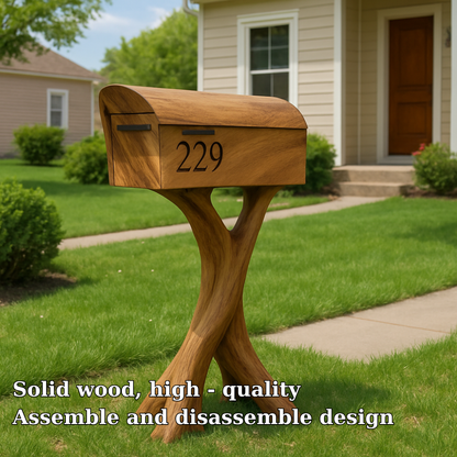 Handcrafted Solid Wood Mailbox with Sculptural Base – Luxury Outdoor Post Box Lynnsnail