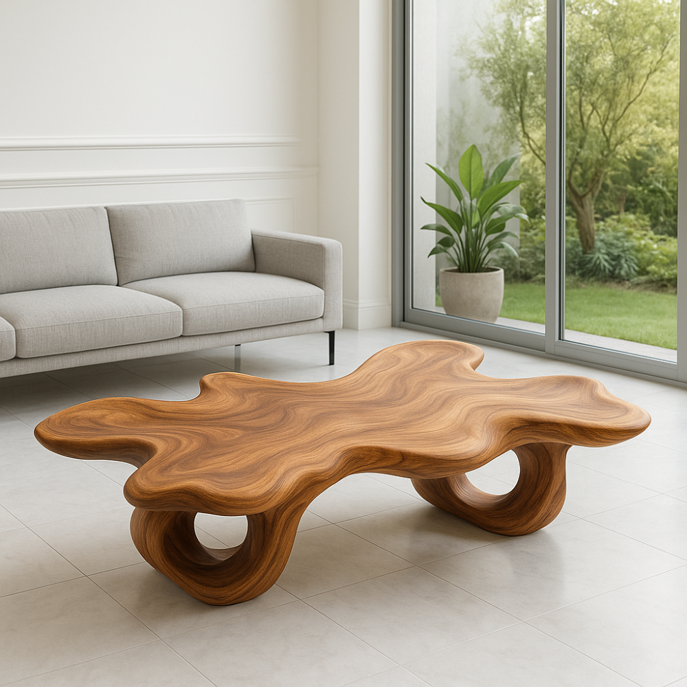 Handcrafted Solid Wood Coffee Table – Organic Sculptural Wave Design Lynnsnail