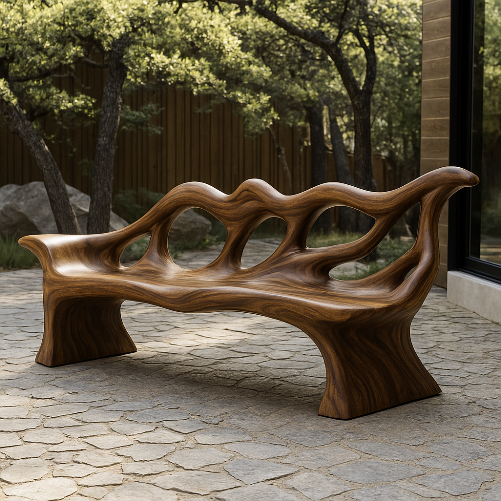 Handcrafted Solid Wood Bench with Backrest – Sculptural Organic Design for Indoor & Outdoor Lynnsnail