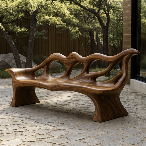 Handcrafted Solid Wood Bench with Backrest – Sculptural Organic Design for Indoor & Outdoor Lynnsnail