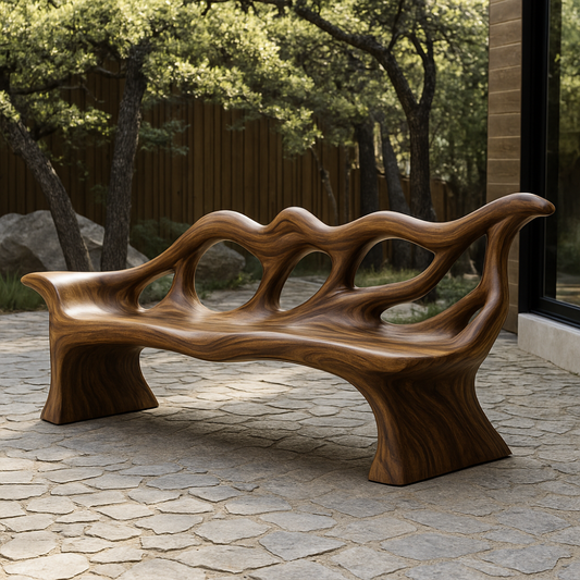 Handcrafted Solid Wood Bench with Backrest – Sculptural Organic Design for Indoor & Outdoor Lynnsnail