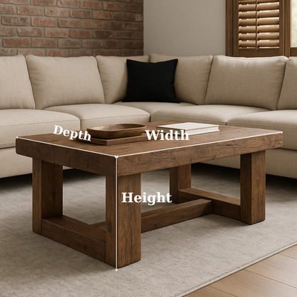 Handcrafted Solid Wood Coffee Table – Rustic Modern Center Table with Chunky Base and Natural Grain Finish for Living Room Lynnsnail
