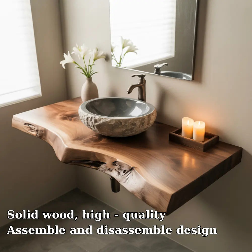 Sapwood Live Edge Vanity Shelf | Two-Tone Solid Wood Floating Bathroom Lynnsnail