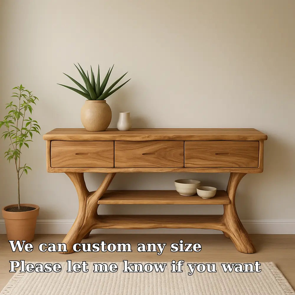 Handcrafted Solid Wood Console Table with Drawers – Natural Modern Entryway Furniture Lynnsnail