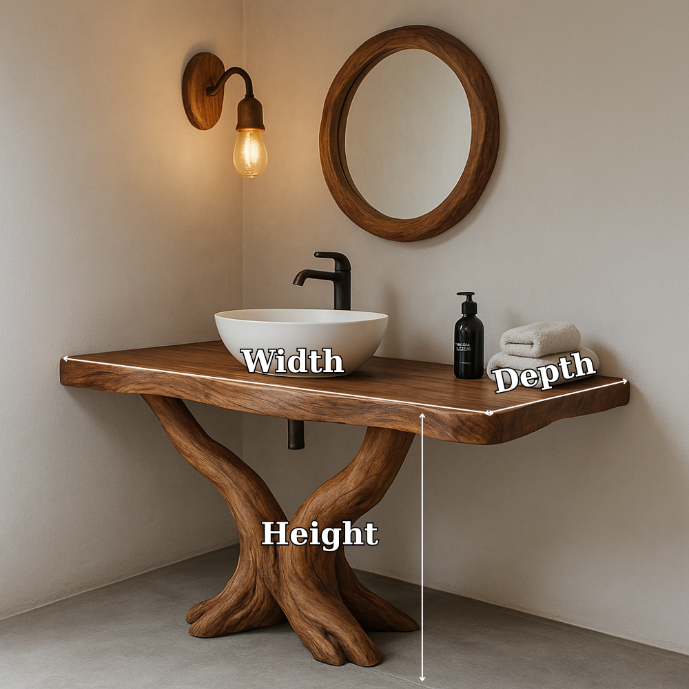 Handcrafted Solid Wood Bathroom Vanity – Rustic Natural Design with Curved Root Base Lynnsnail