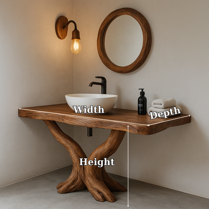 Handcrafted Solid Wood Bathroom Vanity – Rustic Natural Design with Curved Root Base Lynnsnail
