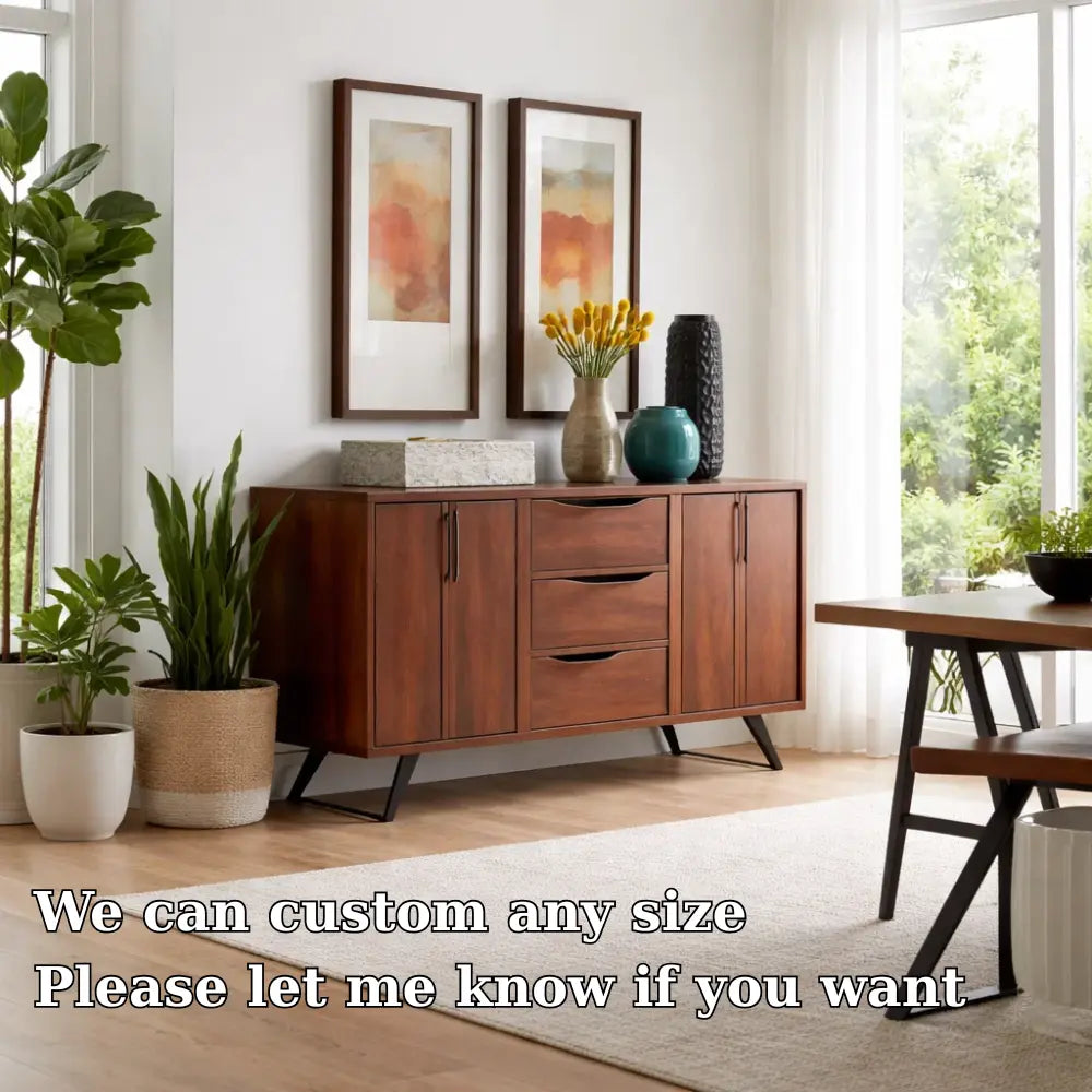 Modern Walnut Console Table with Drawers & Cabinet Lynnsnail