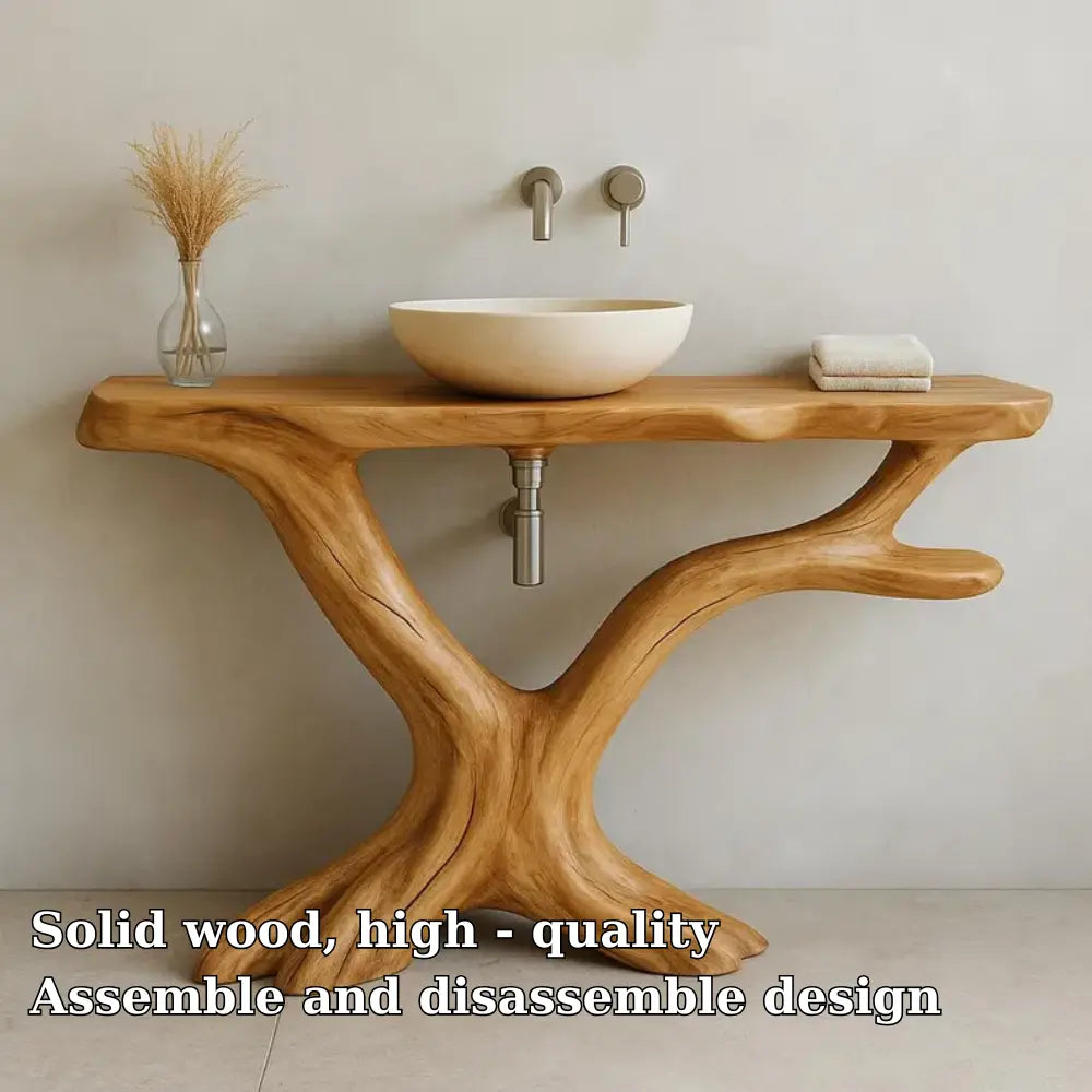 Handcrafted Solid Wood Bathroom Vanity with Natural Tree Shape – Organic Modern Design Lynnsnail