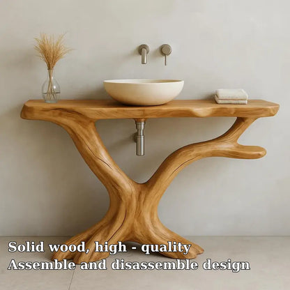 Handcrafted Solid Wood Bathroom Vanity with Natural Tree Shape – Organic Modern Design Lynnsnail