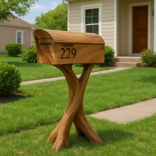 Handcrafted Solid Wood Mailbox with Sculptural Base – Luxury Outdoor Post Box