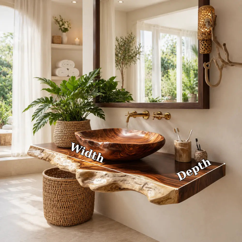Live Edge Vanity with Wood Vessel Sink | Solid Wood Floating Bathroom Set Lynnsnail