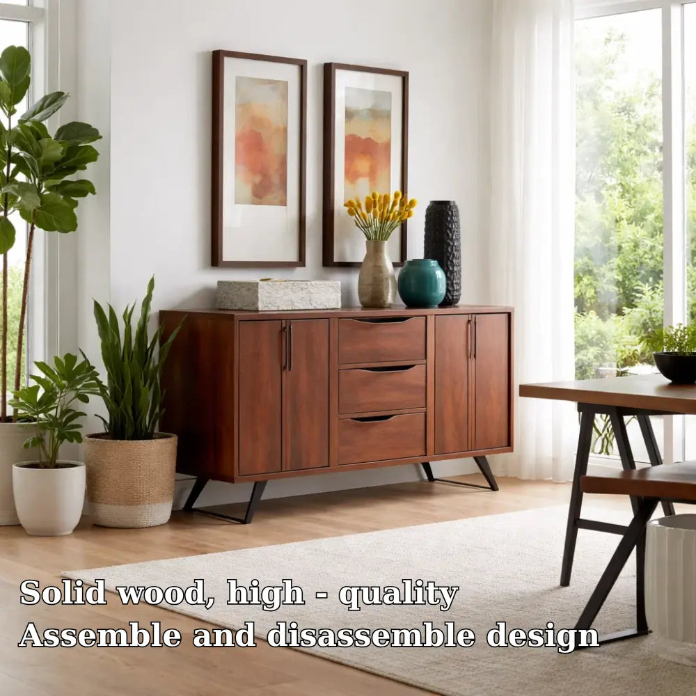 Modern Walnut Console Table with Drawers & Cabinet Lynnsnail