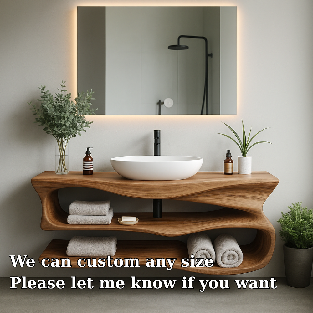 Handcrafted Solid Wood Floating Vanity – Modern Sculptural Bathroom Sink Shelf Lynnsnail
